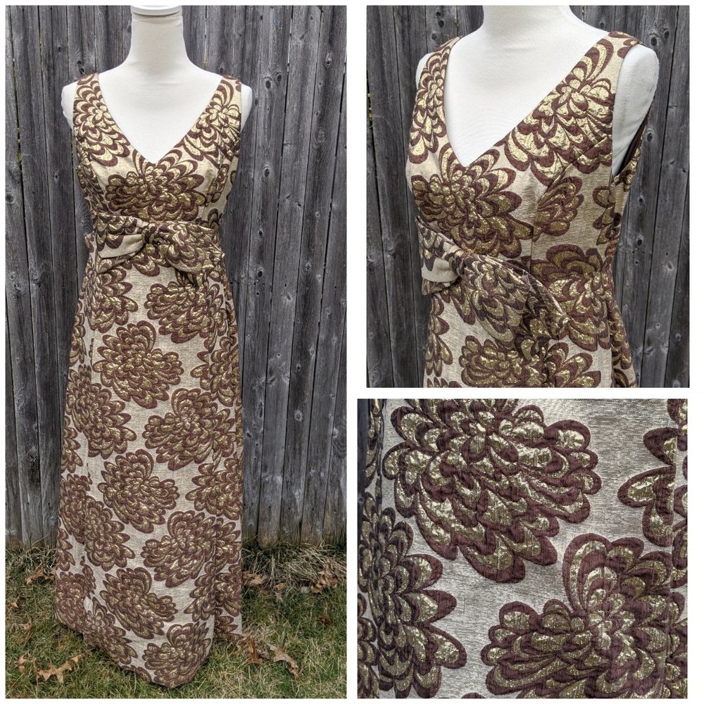 Handmade Vintage Brocade Gold Brown Dress M/L